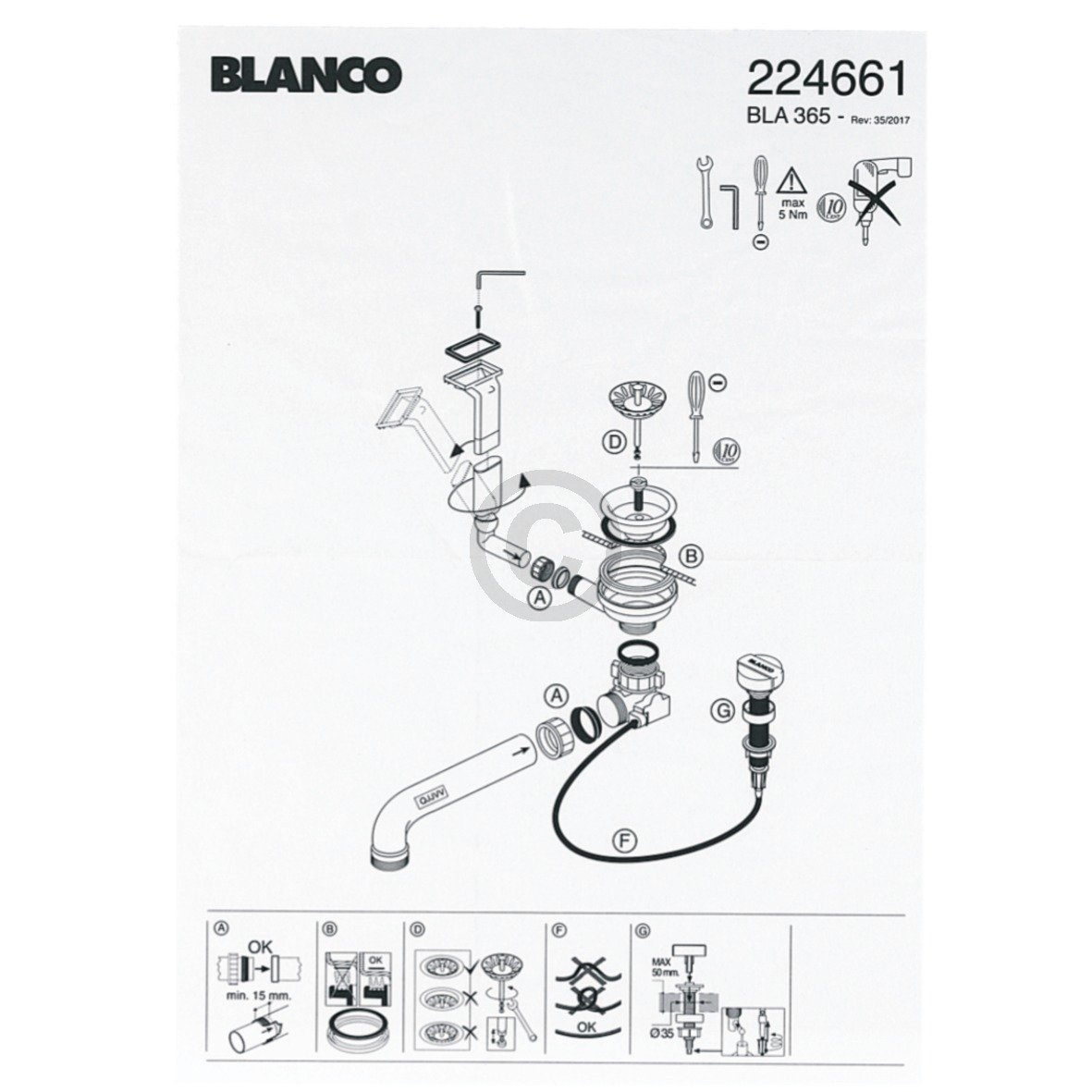 Afløbssæt, 3,5" BLANCO, 224661
