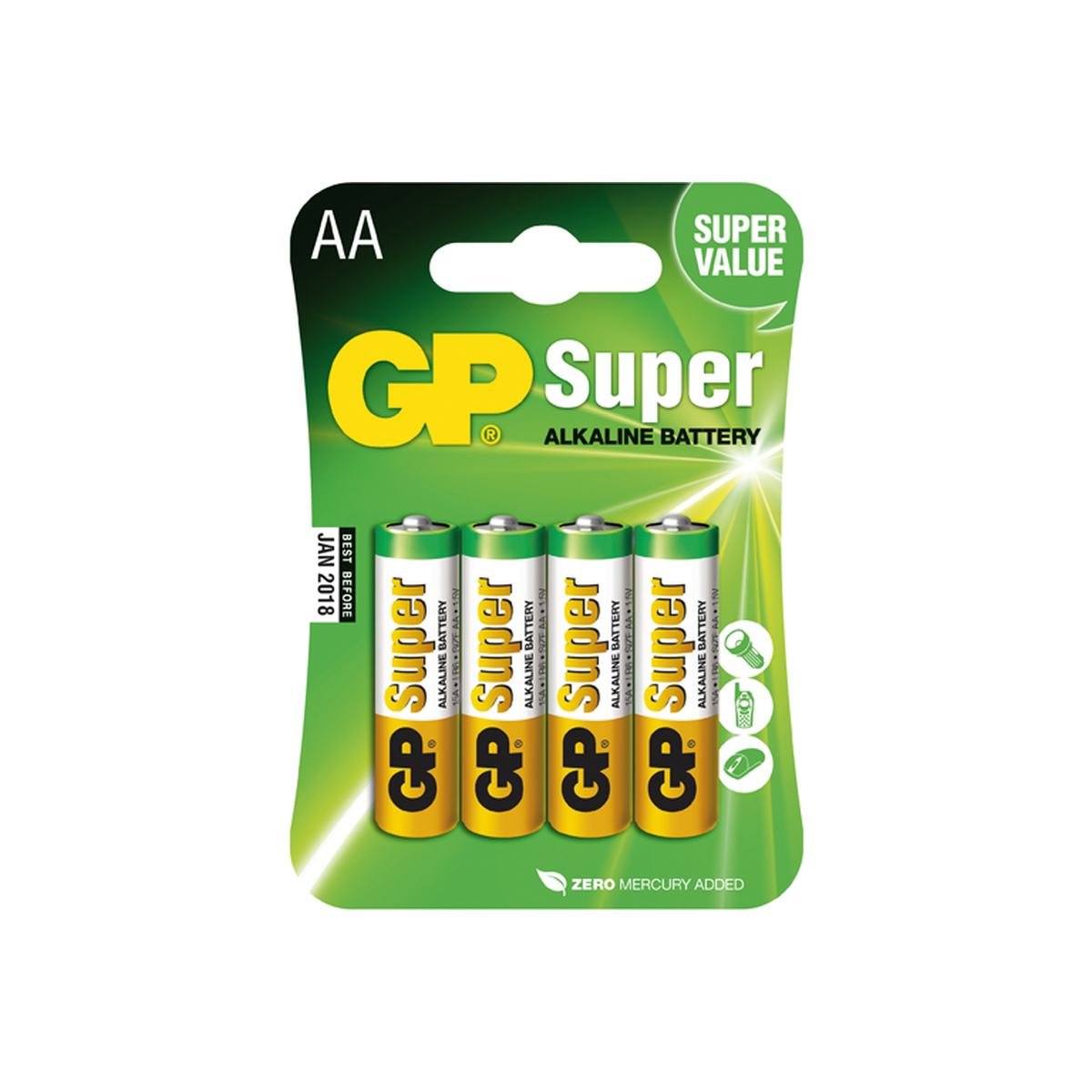 Batteri 1,5V Super alkaline LR6/AA 4 st. pack - GP