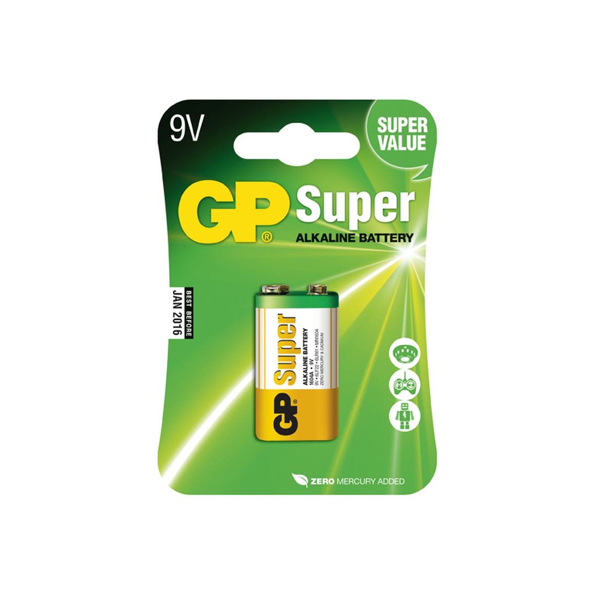 Batteri 9V Super alkaline 6LR61 1 st. pack - GP Ba