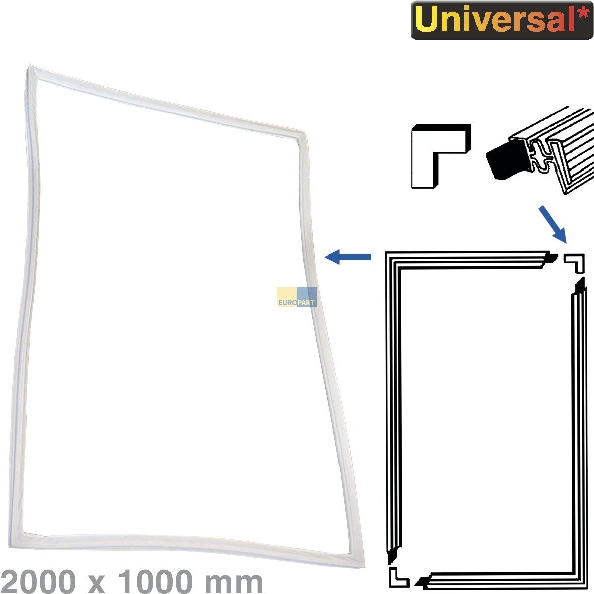 Dørpakning 2000 x 1000 mm universal til køleskab